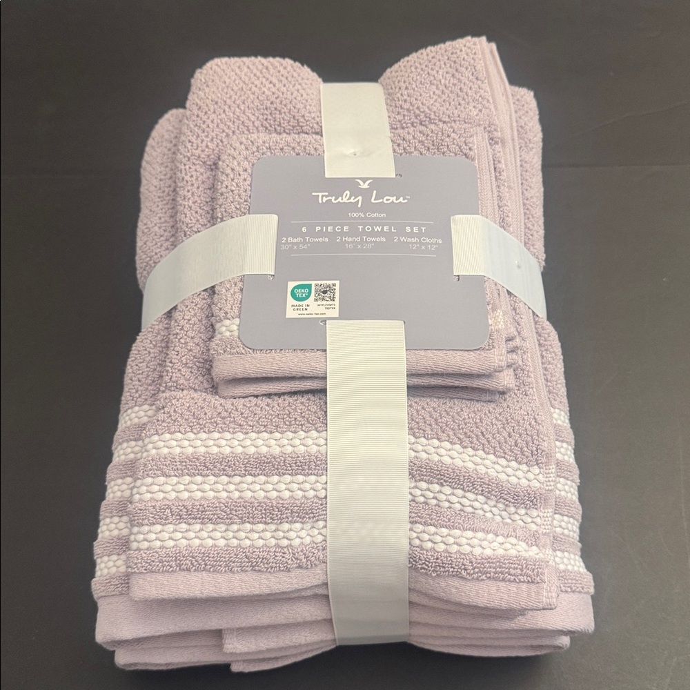 TRULY LOU 100% Cotton 6pc Bath Towel Set - Lavender